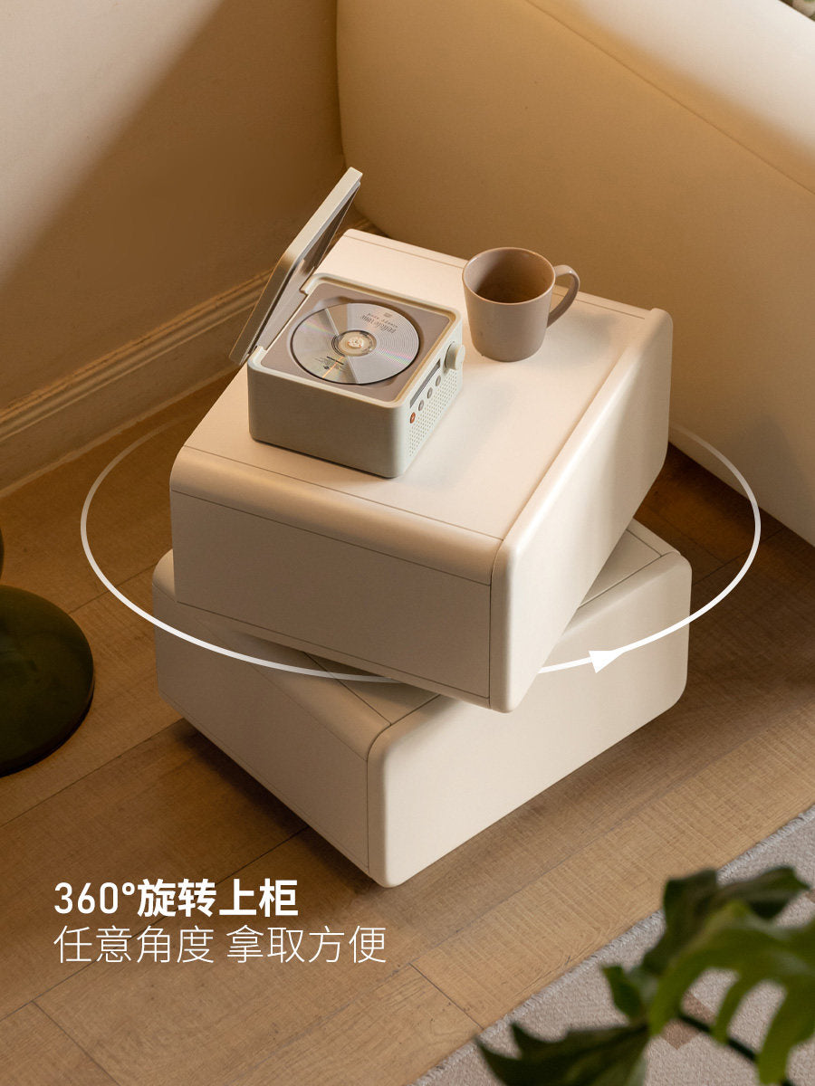 实木边几客厅旋转边柜奶油风抽屉收纳储物柜白色床头柜